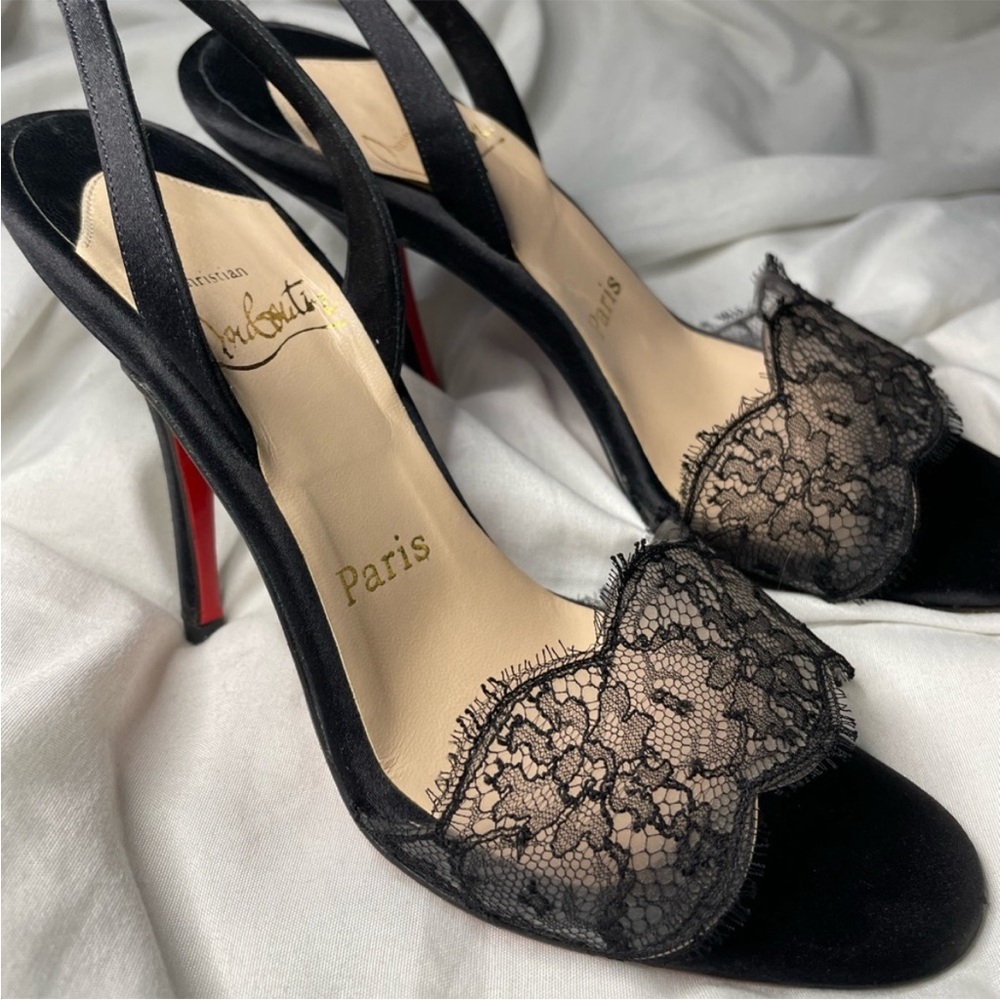 Christian Louboutin Black Lace Peep-Toe Heels